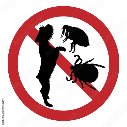 Vector illustration of flea and tick ban mark on a white background. Symbol of protection against parasites.