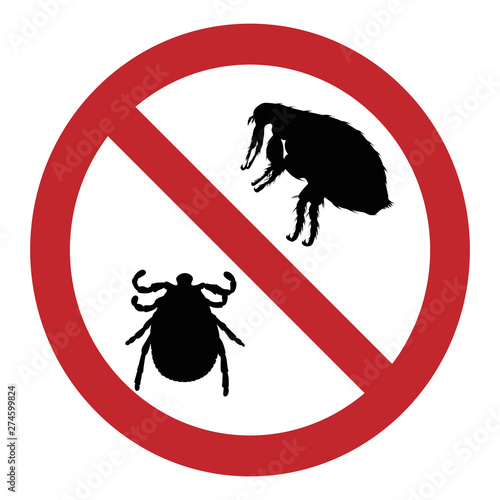 Vector illustration of flea and tick ban mark on a white background. Symbol of protection against parasites.