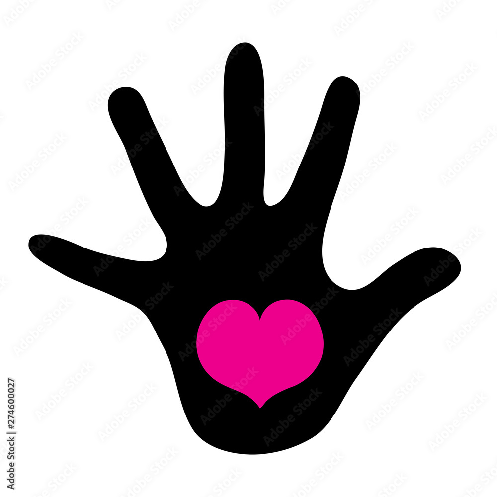 Vector silhouette of child´s hand shows drawing heart on the palm. Symbol of childhood and love. Vector silhouette of child´s hand shows drawing heart on the palm. Symbol of childhood and love.