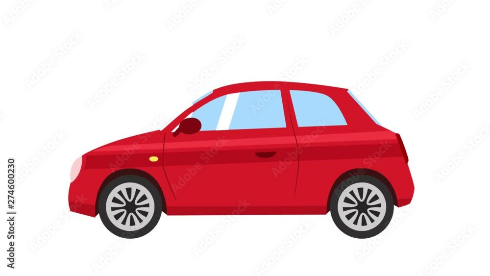 Cartoon isolated red car flat animation side view Cartoon isolated red car flat animation side view