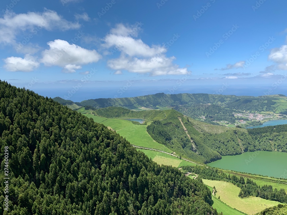 Naklejka premium view of landscape on São Miguel island, Azores, Portugal near Sete Cidades