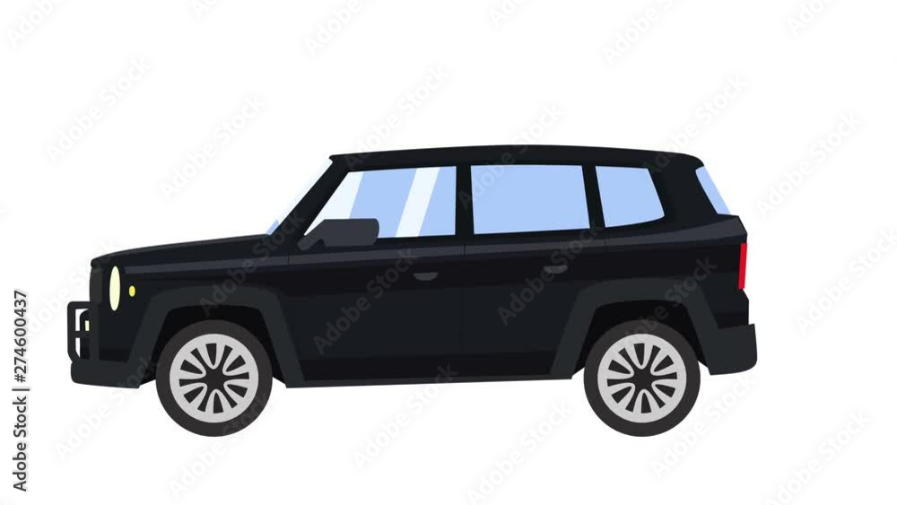 Cartoon isolated black car flat animation side view Cartoon isolated black car flat animation side view
