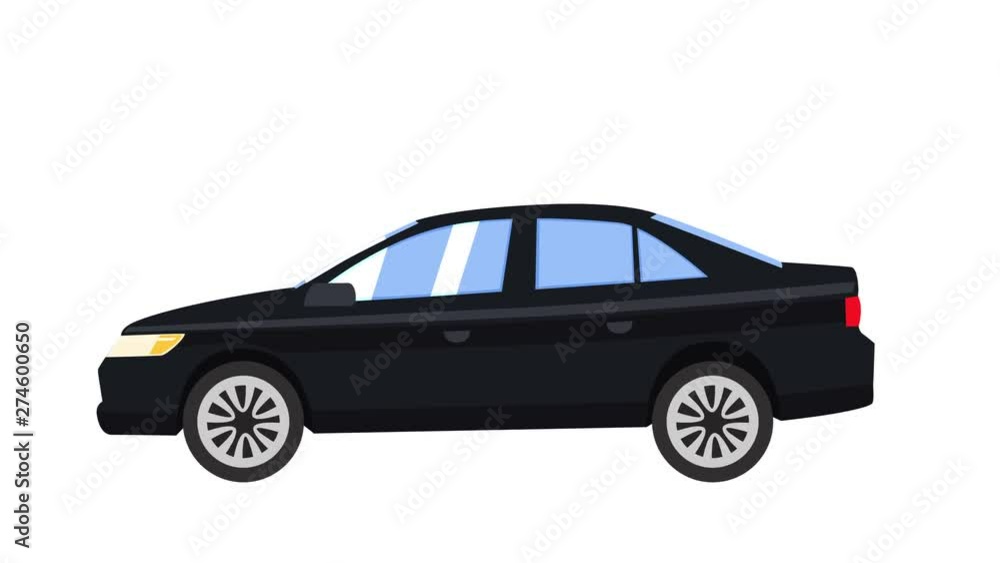 Cartoon isolated black car flat animation side view Cartoon isolated black car flat animation side view