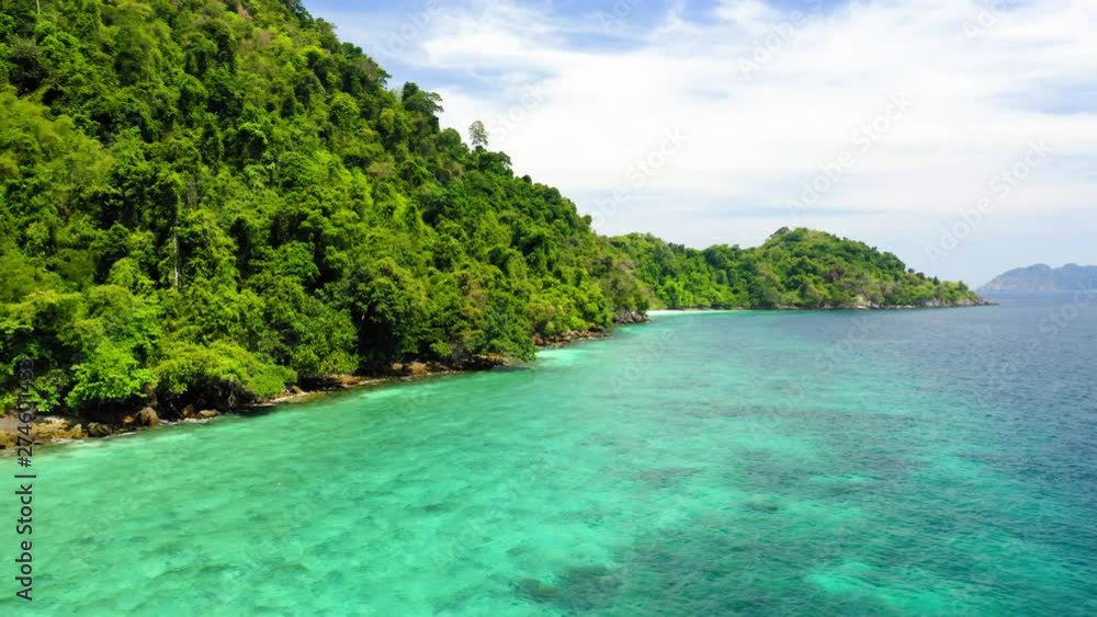Aerial view from a drone of beautiful Nyaung Oo Phee island on sunny day in Myanmar Aerial view from a drone of beautiful Nyaung Oo Phee island on sunny day in Myanmar