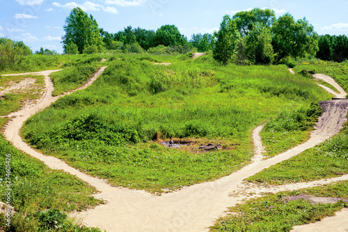 Fork, the divergence of several tracks on the green hills