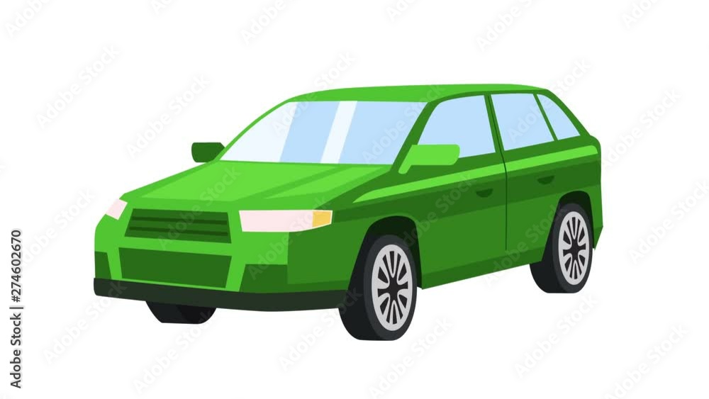 Cartoon isolated green car flat animation Cartoon isolated green car flat animation