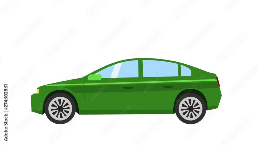 Cartoon isolated green car flat animation side view Cartoon isolated green car flat animation side view
