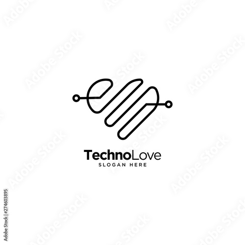 Technology Love Logo Outline monoline
