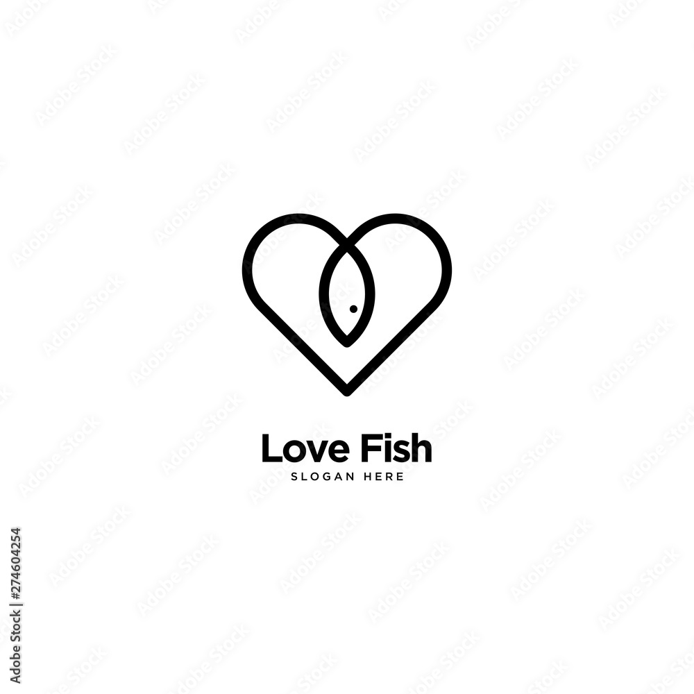 Love Fish Logo Outline Monoline
