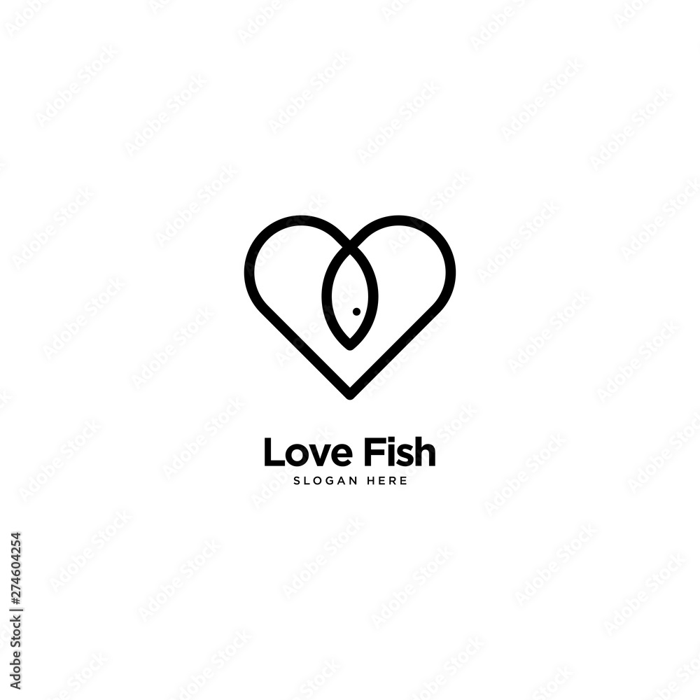 Love Fish Logo Outline Monoline Love Fish Logo Outline Monoline