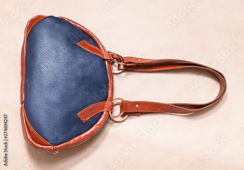 back side of handmade leather bowling bag