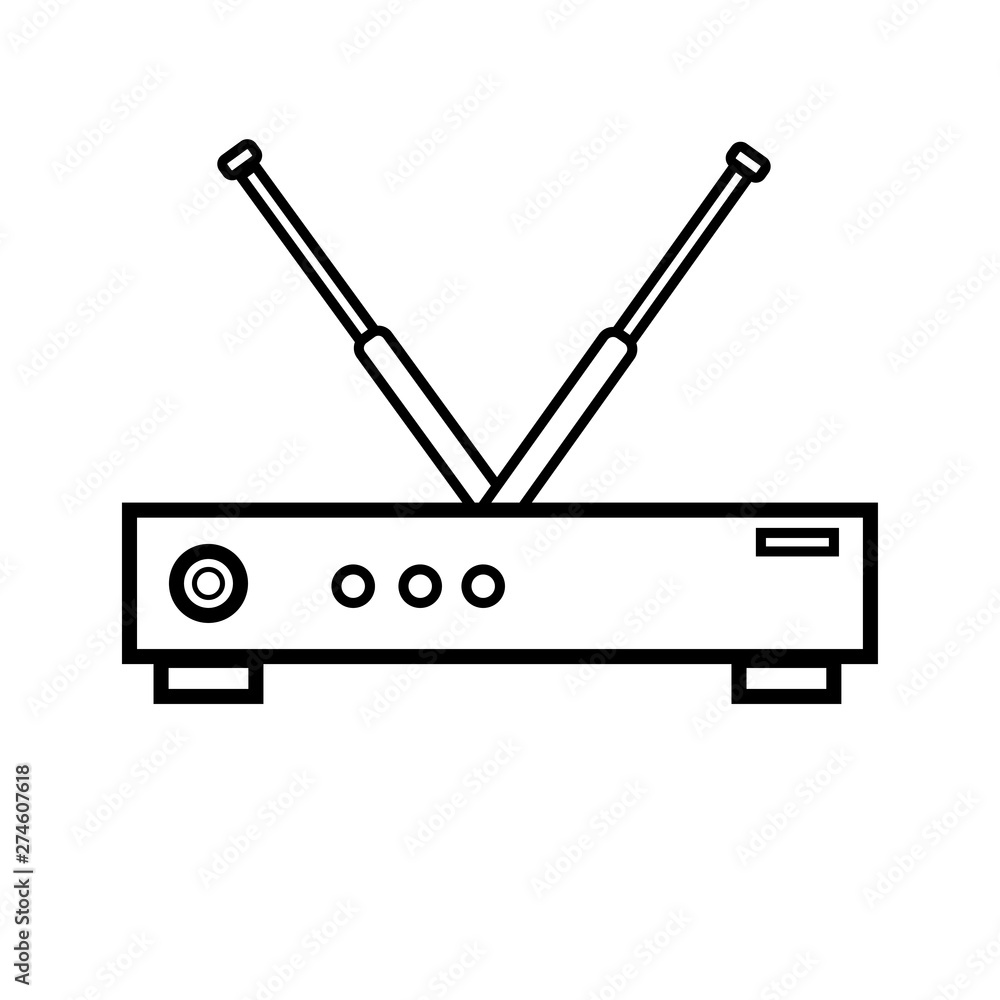 Vector illustration of black and white flat icon of simple modern digital wi-fi modem router for wireless internet isolated on white background. Concept: computer digital technologies Vector illustration of black and white flat icon of simple modern digital wi-fi modem router for wireless internet isolated on white background. Concept: computer digital technologies