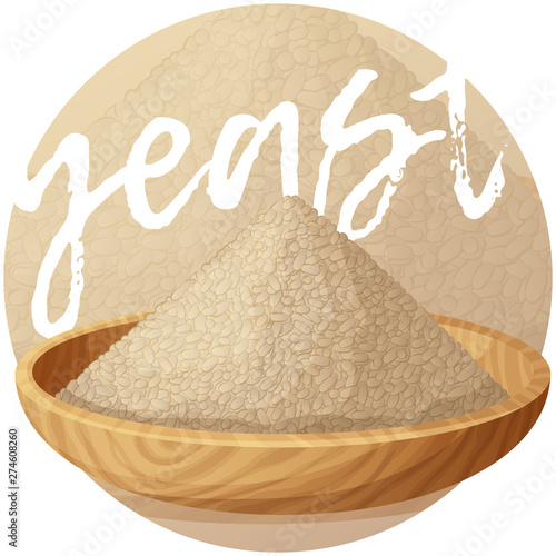 Dry yeast in wooden plate illustration. Cartoon vector icon on gradient background