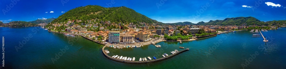 Como town on the Lake Como surrounded by mountains in the Italian region Lombardy, Italy, Europe