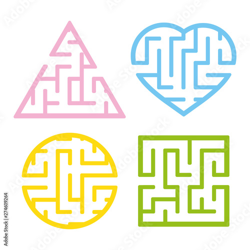 A set of mazes. Game for kids. Puzzle for children. Labyrinth conundrum. Find the right path. Vector illustration.