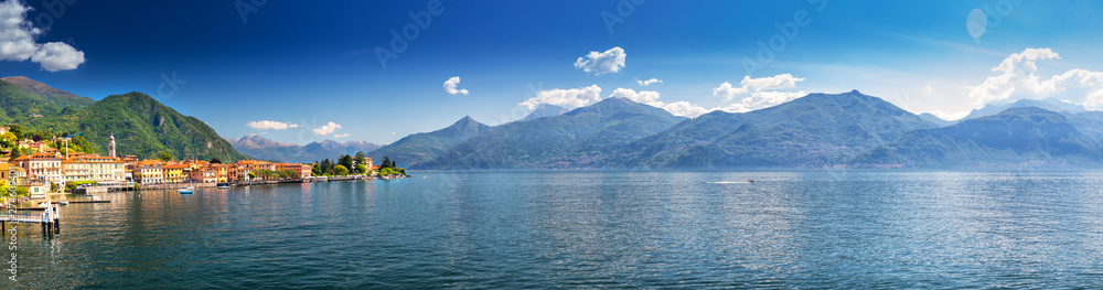 Menaggio old town on the Lake Como with the mountains in the background, Lombardy, Italy, Europe