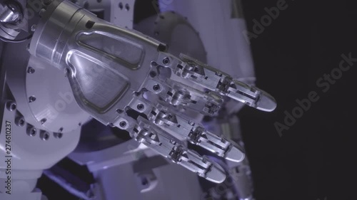 Bionic arm of robot. Innovative robotic hand. Futuristic technology.