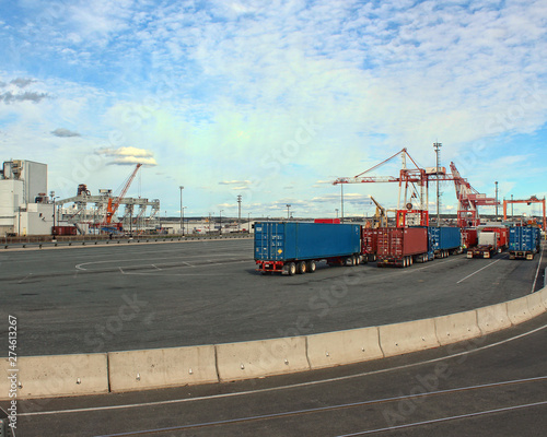 Freight Loading on Container Cars in Port