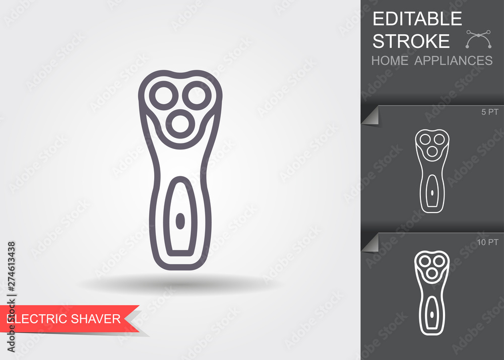Electric shaving machine. Line icon with editable stroke with shadow Electric shaving machine. Line icon with editable stroke with shadow