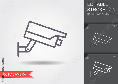 CCTV camera. Line icon with editable stroke with shadow