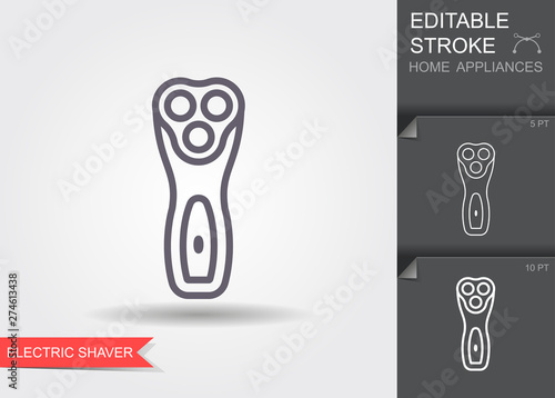 Electric shaving machine. Line icon with editable stroke with shadow