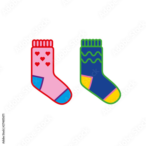 Vector illustration of two cute colorful socks on white background