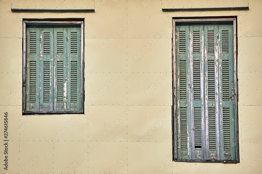 Wooden shutters of a residential house on the Greek island of Lefkada.