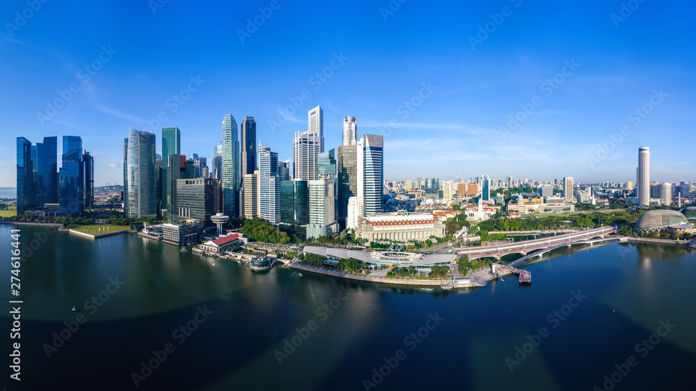 Panoramic Aerial view of Singapore cityscape in the morning