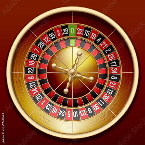 Vector classic European roulette placed on an endless wooden surface. Red & Black Betting casino squares. Winning money. Losing at gambling. classic casino roulette and wooden table.