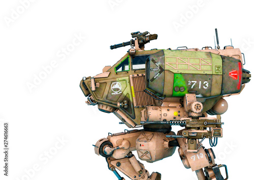 front combat machine in a white background with copy space side view