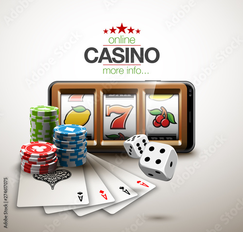 big win illustration Online Jackpot casino Slot machine banner in mobile phone. Chips, playing card, dice. Marketing Luxury Banner Jackpot Online Casino game Slot-machine in Smartphone play now poster