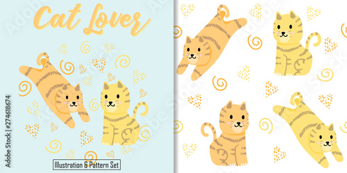cute baby cat animal card seamless pattern set