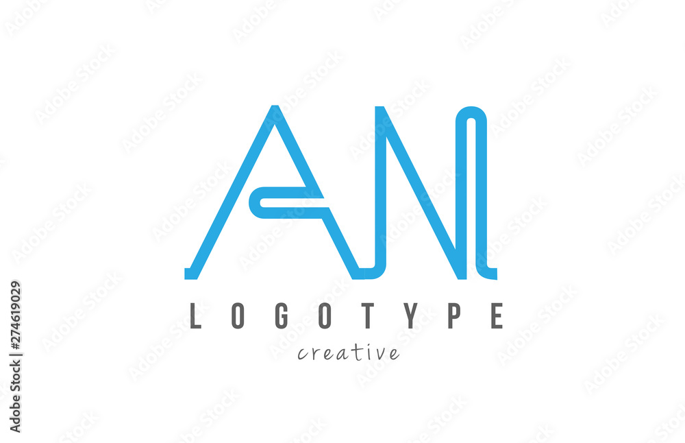 AN A N blue joined line alphabet letter combination logo icon design AN A N blue joined line alphabet letter combination logo icon design
