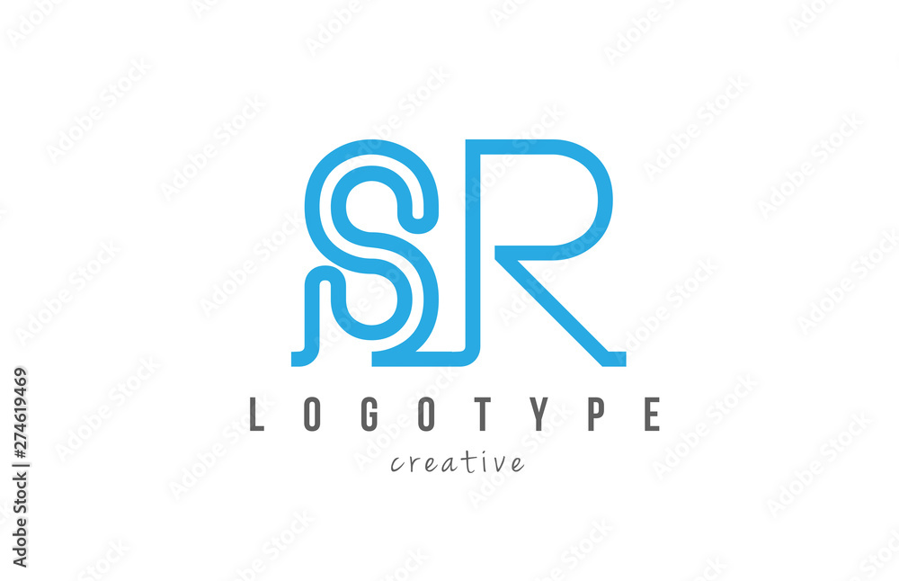 SR S R blue joined line alphabet letter combination logo icon design