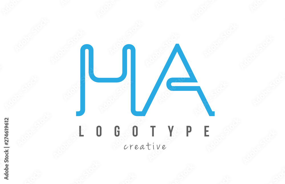 HA H A blue joined line alphabet letter combination logo icon design HA H A blue joined line alphabet letter combination logo icon design