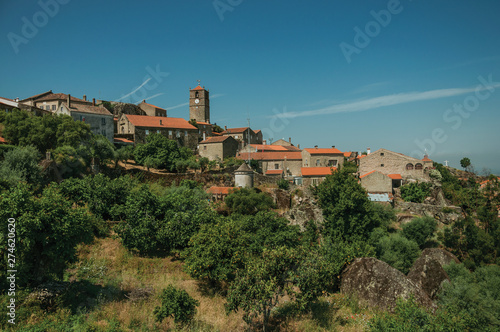 Medieval village of Monsanto on top of hill with steeple