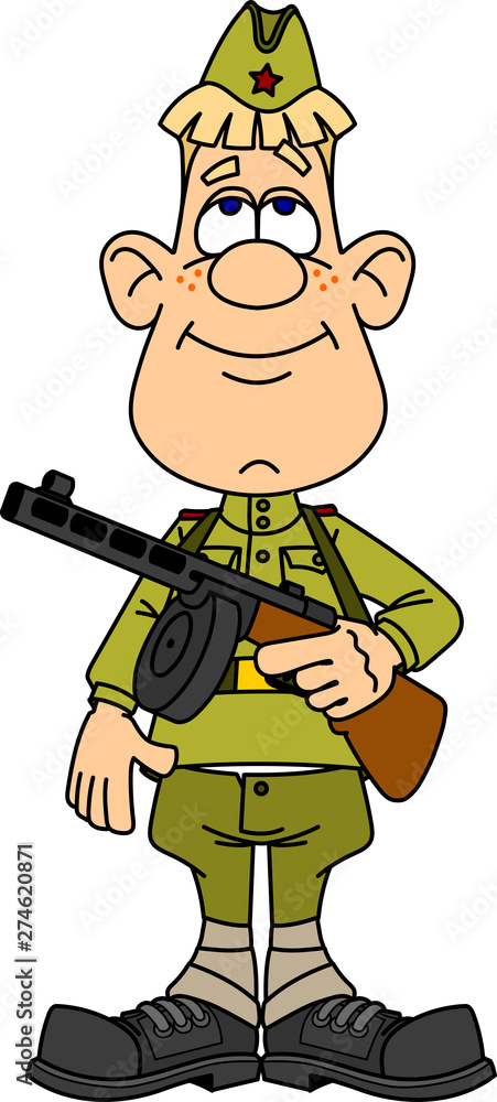 Fototapeta premium Soldiers of the World War II. Russian Soviet soldier with a gun, USSR army.