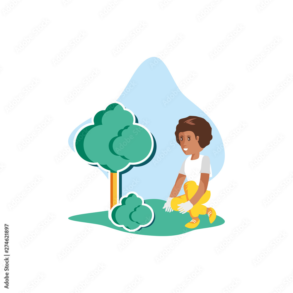 Woman avatar planting tree design Woman avatar planting tree design