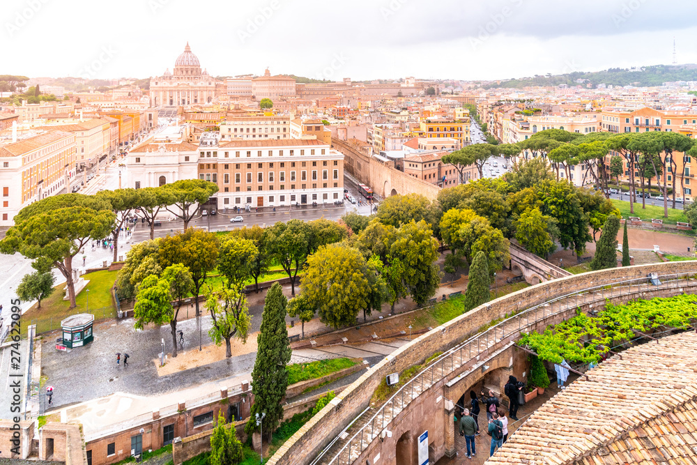 Vatican City with St. Peter's Basilica. Panoramic skyline view from Castel Sant'Angelo, Rome, Italy