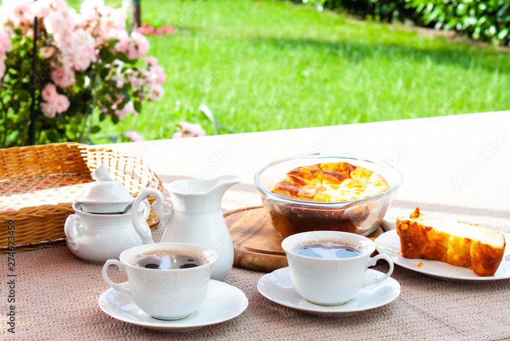 Breakfast in garden. Breakfast in garden.