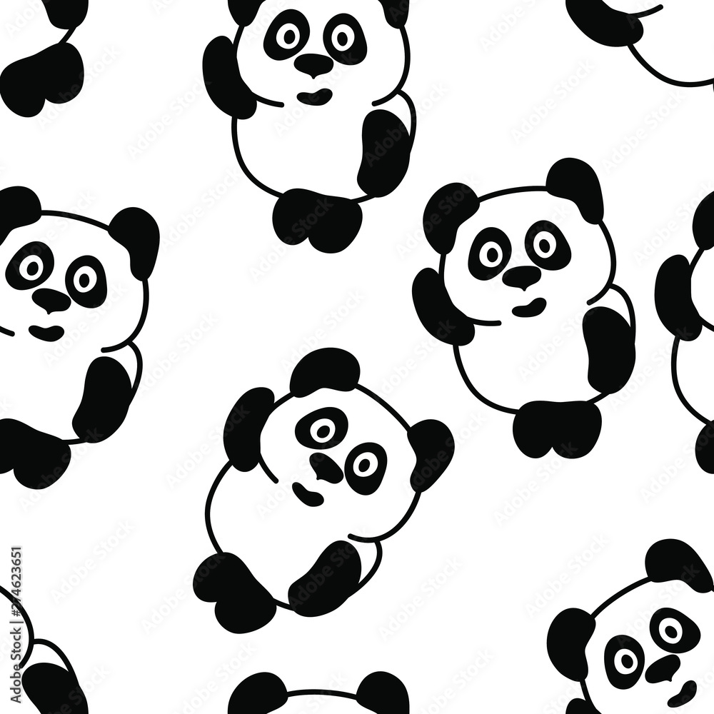 Fototapeta premium Seamless Black and White Pattern with Panda Bears. Abstract Repetition Silhouettes.
