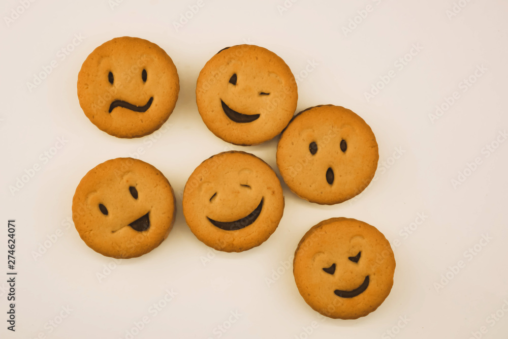 tasty cookies with different emotions on an isolated background tasty cookies with different emotions on an isolated background