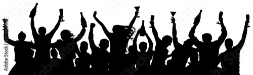 Сrowd of people booze holds alcohol in hands. Party holiday silhouette vector. People are holding champagne bottles and glasses