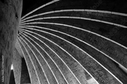 View of Brick Stone Arched Ceiling in the Attic of a Villa in Italy Black And White Architecture Photo