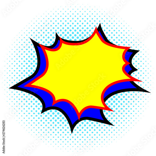 Empty template yellow and blue explosion, speech bubble. Cartoon comic style. Pop art.