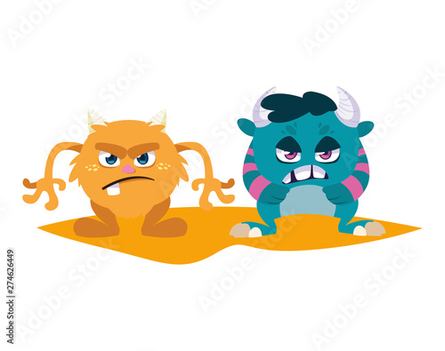 funny monsters couple comic characters colorful