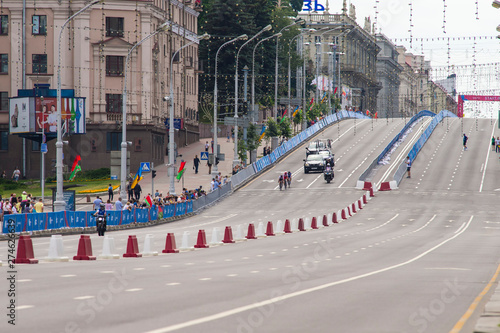 Minsk,Belarus-22 June,2019. Women's Peloton Road Race During The II European Games. Group Race for 120 km with Free Access For Spectators and Visitors of the Event, June 22, 2019, Belarus photo