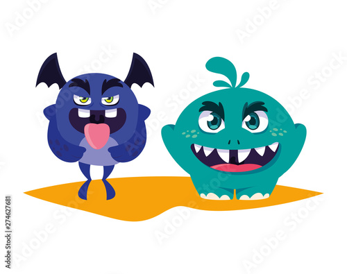 funny monsters couple comic characters colorful