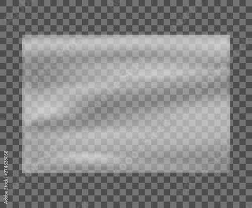 Realistic stretched white plastic warp. Polyethylene plastic texture. Transparent cellophane mockup – for stock