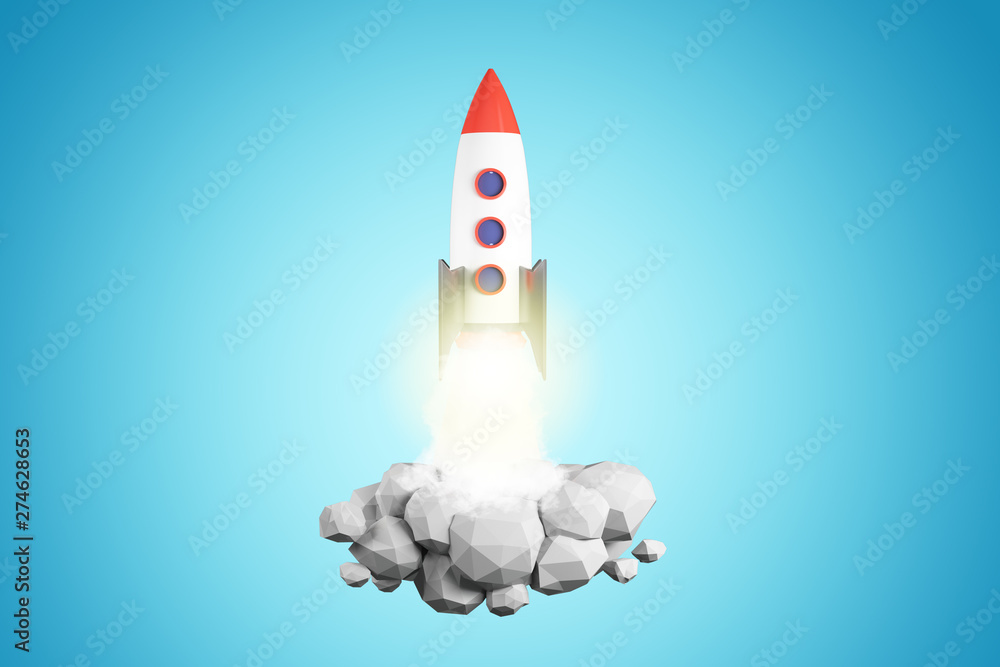 Fototapeta premium Launching rocket on blue background